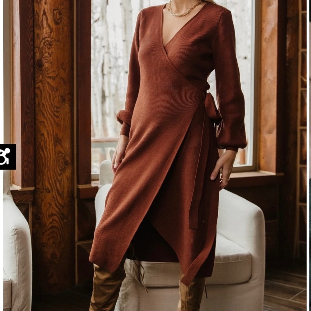 NWT BOHME Laura wrap sweater dress in Green